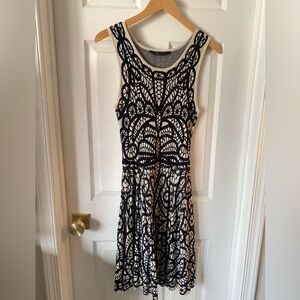 BCBG Fine Knit Sweater Dress- Black and Cream Lace - Sz S